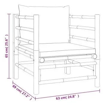 Juego de sofás y silla con mesa para jardín de 7 piezas fabricadas en bambú con cojines de color de vidaXL 11