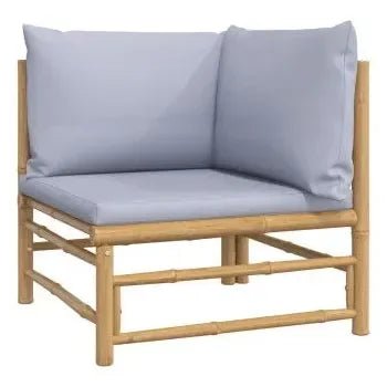 Juego de muebles para jardín de 7 piezas fabricado en bambú con cojines de color gris claro de vidaXL 4