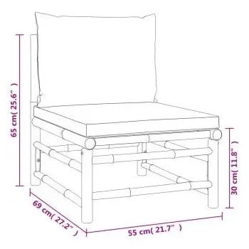 Set de sofás y mesa para jardín de 8 piezas fabricado en bambú con cojines de color gris claro de vidaXL 9