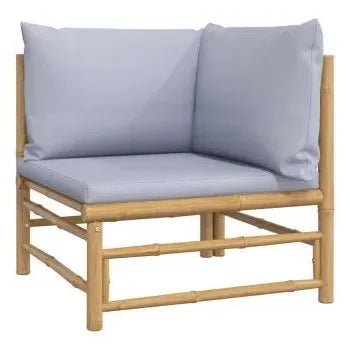 Set de sofás y mesa para jardín de 9 piezas fabricado en bambú con cojines de color gris claro de vidaXL 4