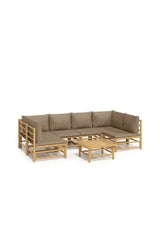 Set de sofás con mesa para jardín de 7 piezas fabricado en bambú con cojines de color gris topo de vidaXL