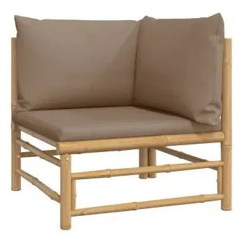 Set de sofás con mesa y reposapiés para jardín de 6 piezas de madera con cojines de color gris topo de vidaXL 4