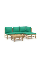 6-piece garden sofa set with footrests made of bamboo with green cushions from vidaXL
