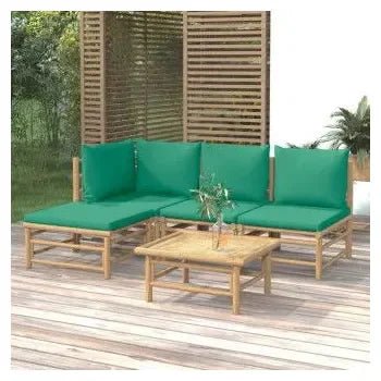 Set de sofás con reposapiés para jardín de 6 piezas fabricado en bambú con cojines de color verde de vidaXL 2
