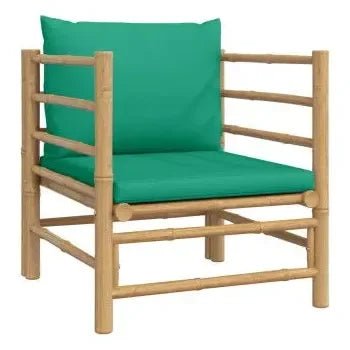 Set de sofás con reposapiés y silla para jardín de 6 piezas de madera con cojines de color verde de vidaXL 6