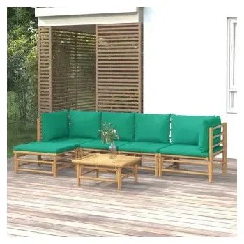 Set de sofás con reposapiés y mesa para jardín de 6 piezas de madera con cojines de color verde de vidaXL 2