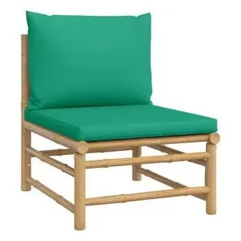 Set de sofás y reposapiés para jardín de 7 piezas fabricado en bambú con cojines de color verde de vidaXL 5