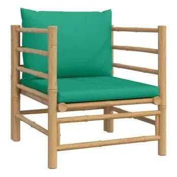 Juego de sofás y silla para jardín de 7 piezas fabricado en bambú con cojines de color verde de vidaXL 6