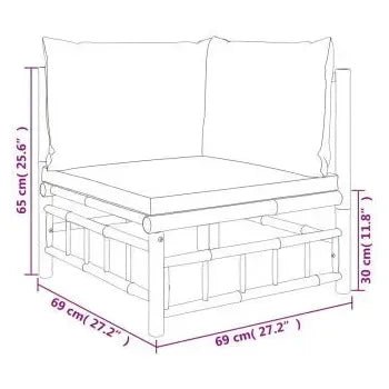 Set de sofás con reposapiés y silla para jardín de 5 piezas fabricado en bambú con cojines de color de vidaXL 9