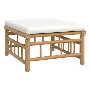 Set de sofás y reposapiés para jardín de 8 piezas fabricado en bambú con cojines de color blanco de vidaXL 6