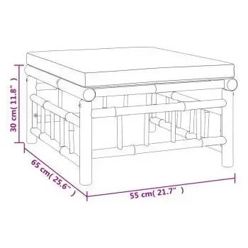 Set de sofás y reposapiés para jardín de 11 piezas fabricado en bambú con cojines de color blanco de vidaXL 10