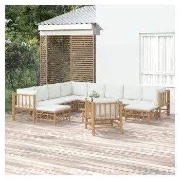 Set de sofás y silla con reposapiés para jardín de 12 piezas fabricado en bambú con cojines de vidaXL 2