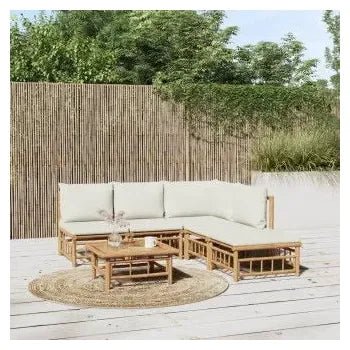 Juego de sofás y reposapiés con mesa para jardín de 7 piezas fabricado en bambú con cojines de vidaXL 2
