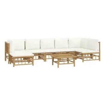Set de sofás y reposapiés con mesa para jardín de 8 piezas fabricado en bambú con cojines de color de vidaXL 3