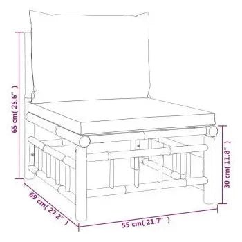 Set de sofás y reposapiés con mesa para jardín de 8 piezas fabricado en bambú con cojines de color de vidaXL 9