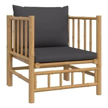 Set de sofás y silla con reposapiés para jardín de 7 piezas fabricado en bambú con cojines Grises de vidaXL 6
