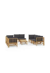Set de sofás y mesa para jardín de 9 piezas fabricado en bambú con cojines Grises de vidaXL