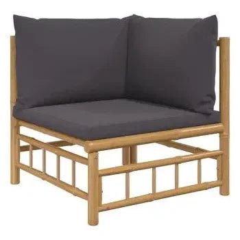 Set de sofás y mesa para jardín de 9 piezas fabricado en bambú con cojines Grises de vidaXL 4