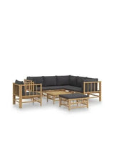 8-piece garden sofa and chair set with footrests made of bamboo with grey cushions by vidaXL