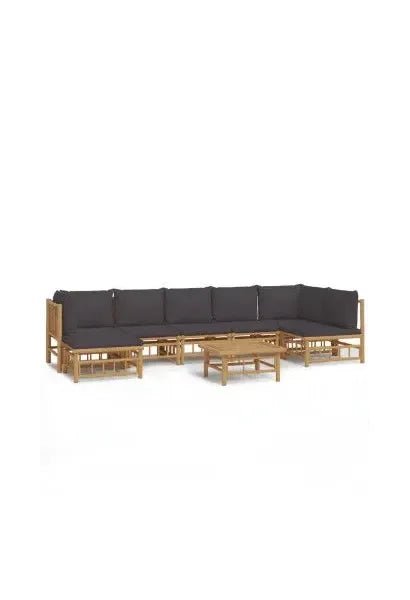 Set de sofás y reposapiés con mesa para jardín de 8 piezas fabricado en bambú con cojines Grises de vidaXL