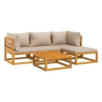 Set de sofás y reposapiés con mesa de jardín de 5 piezas fabricado en madera maciza con cojines de vidaXL 3