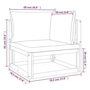 Set de sofás con mesa de jardín de 6 piezas fabricado en madera maciza con cojines gris topo de vidaXL 7