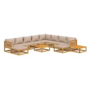 Set de sofás con reposapiés de jardín de 12 piezas fabricado en madera maciza con cojines gris topo de vidaXL 2