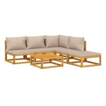 Set de sofás con reposapiés y mesa de jardín de 6 piezas fabricado en madera maciza con cojines de vidaXL 3