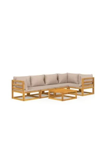 Set de sofás de jardín de 6 piezas fabricado en madera maciza con cojines gris topo de vidaXL