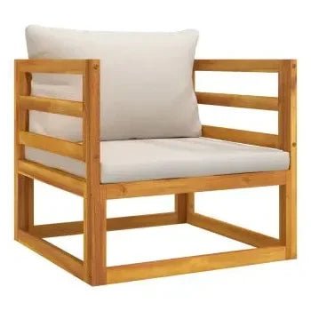 Set de sofás y sillas con mesa de jardín de 5 piezas fabricado en madera maciza con cojines gris de vidaXL 5