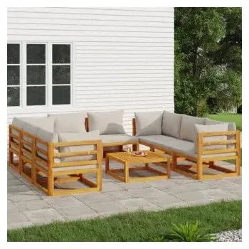 Set de sofás y mesa de jardín de 9 piezas fabricado en madera de acacia con cojines gris claro de vidaXL 2