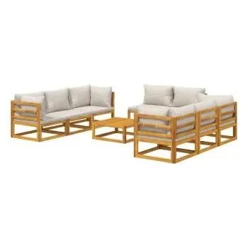 Set de sofás y mesa de jardín de 9 piezas fabricado en madera de acacia con cojines gris claro de vidaXL 3