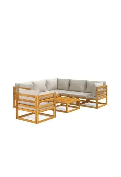 Set de sofás y silla de jardín de 7 piezas fabricado en madera maciza con cojines gris claro de vidaXL