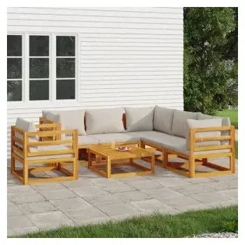 Set de sofás y silla de jardín de 7 piezas fabricado en madera maciza con cojines gris claro de vidaXL 2