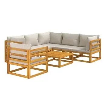 Set de sofás y silla de jardín de 7 piezas fabricado en madera maciza con cojines gris claro de vidaXL 3