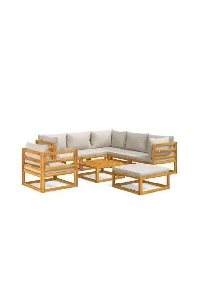 Set de sofás y silla con reposapiés de jardín de 8 piezas fabricado en madera maciza con cojines de vidaXL