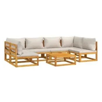 Set de sofás y mesa para jardín de 7 piezas fabricado en madera de acacia con cojines gris claro de vidaXL 3