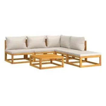 Set de sofás y reposapiés para jardín de 6 piezas fabricado en madera de acacia con cojines gris de vidaXL 3