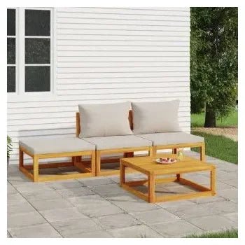 Set de muebles de jardín de 4 piezas de madera maciza de acacia con cojines color gris claro de vidaXL 2