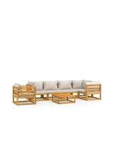 Set de sofás y silla de jardín de 7 piezas fabricado en madera de acacia con cojines gris claro de vidaXL