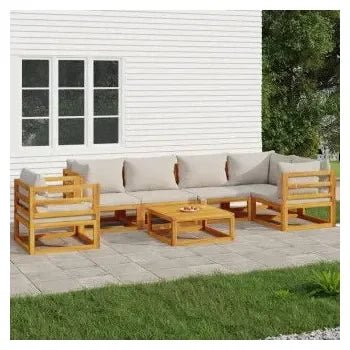 Set de sofás y silla de jardín de 7 piezas fabricado en madera de acacia con cojines gris claro de vidaXL 2