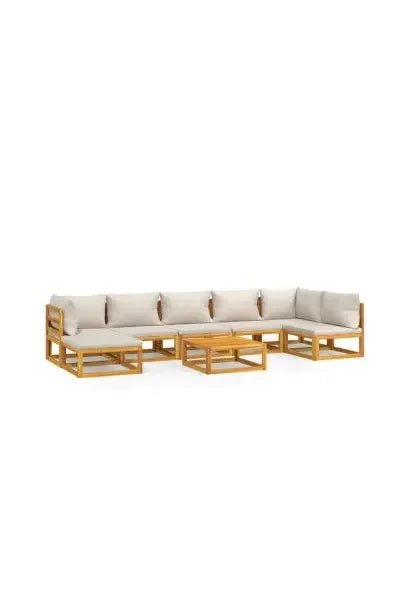 Set de sofás y reposapiés para jardín de 8 piezas fabricado en madera de acacia con cojines gris de vidaXL