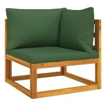 Set de sofás y mesa para jardín de 6 piezas fabricado en madera de acacia con cojines color verde de vidaXL 4