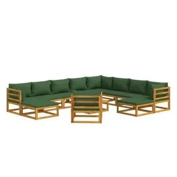 Set de sofás y silla con reposapiés de jardín de 12 piezas fabricado en madera de acacia de vidaXL 3