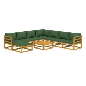 Set de sofás con reposapiés para jardín de 9 piezas fabricado en madera de acacia con cojines Verdes de vidaXL 3