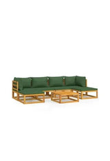 Set de sofás con reposapiés para jardín de 7 piezas fabricado en madera de acacia con cojines Verdes de vidaXL