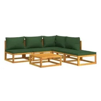 Set de sofás y reposapiés para jardín de 6 piezas fabricado en madera de acacia con cojines Verdes de vidaXL 3