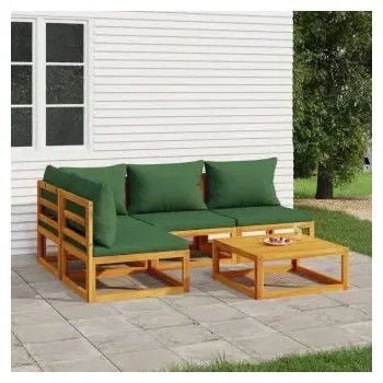 Set de sofás y mesa para jardín de 5 piezas fabricado en madera de acacia con cojines Verdes de vidaXL 2