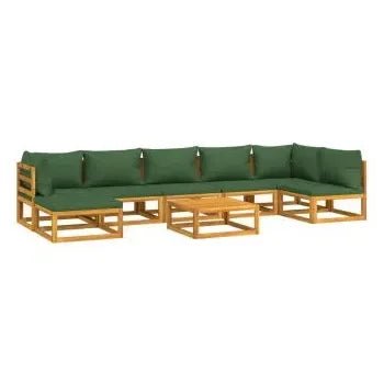 Set de sofás y reposapiés para jardín de 8 piezas fabricado en madera de acacia con cojines Verdes de vidaXL 3