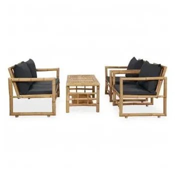 Conjunto de muebles de exterior 4 piezas de madera de bambú con cojines color gris oscuro de vidaXL 2